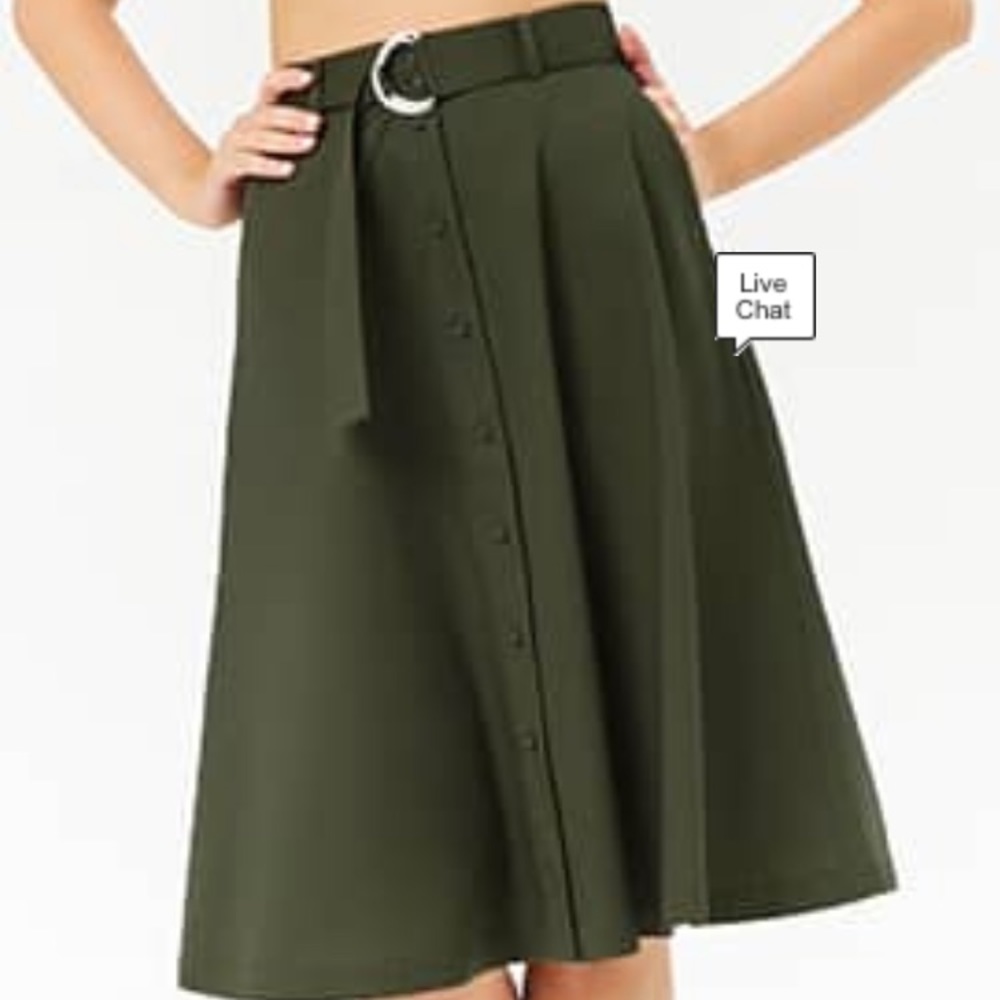 High waisted, olive green skirt
